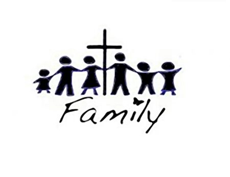 A black image on white background with a family of six, a cross, and the word Family to indicate a Christian family.  A nice image can still represent - Born into a "Christian family". And hating it.