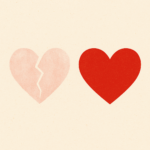 love without God, represented by an image of two red hearts side by side. The left heart is faded with a barely visible crack down the center, symbolizing a broken love we may not recognize. The right heart is whole and vibrant, representing the love God offers to restore us.