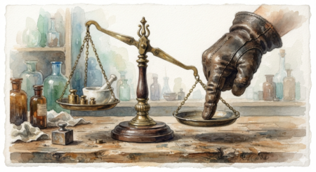 Whose Justice Is Higher: God, International Criminal Court, Or United States? An old fashioned balance scale, with the index finger of a large, gloved hand holding down one side.
